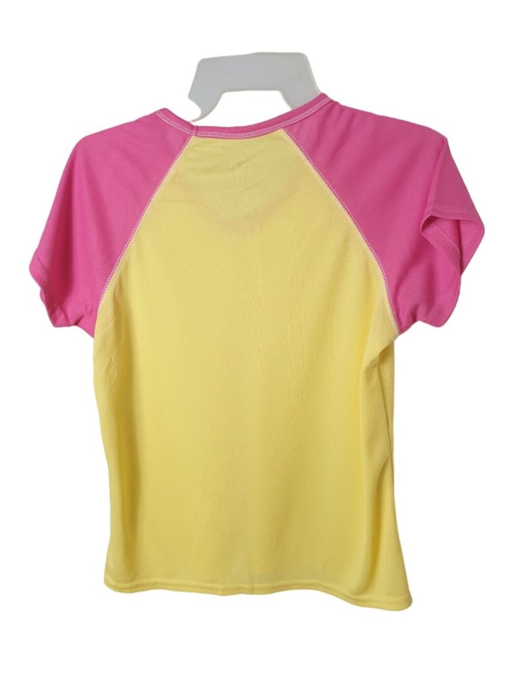 BCG Girls Athletic Top M Yellow Pink V-Neck SS Casual Sporty Workout Athleisure - Picture 2 of 5